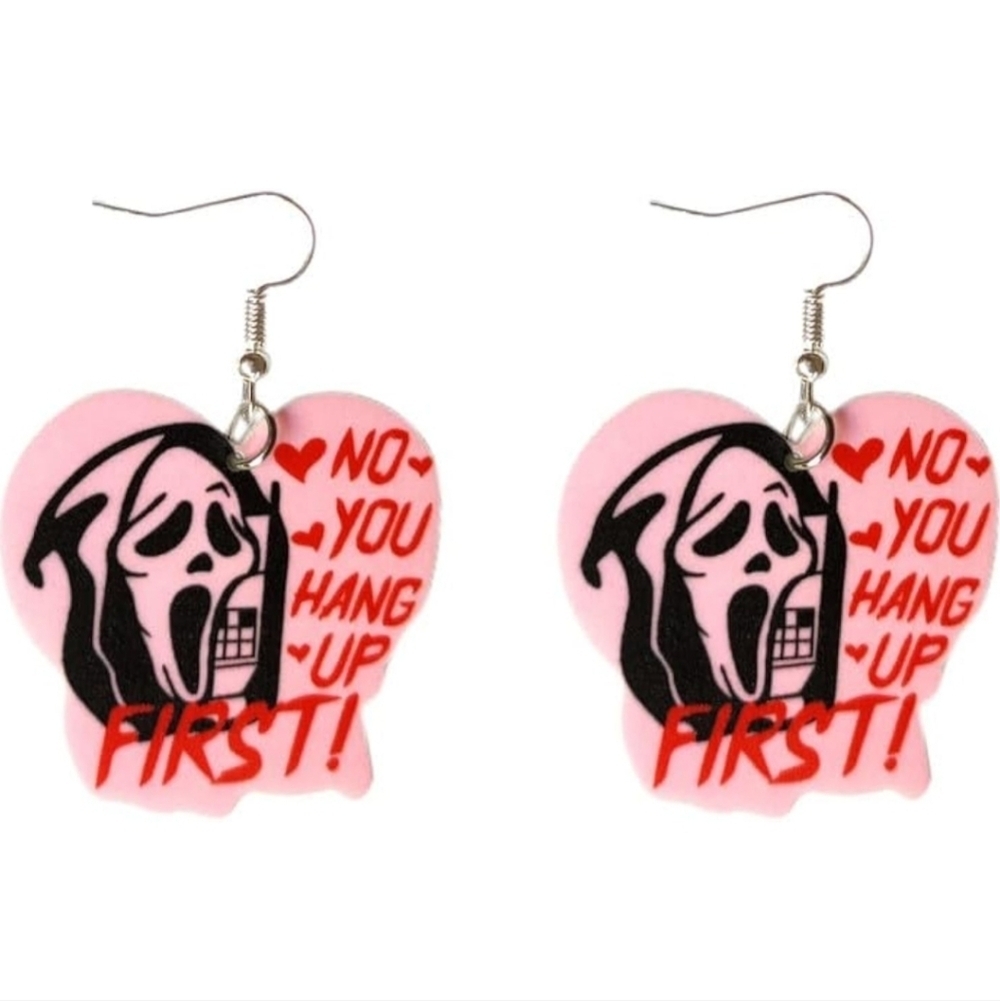Women’s Jewelry Funny Cute Scream Black Pink and Red Statement Dangle Earrings